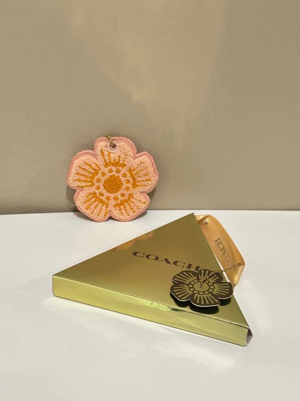 Rare Coach Embroidered Pink Tea Rose Bag Charms Luggage Tag